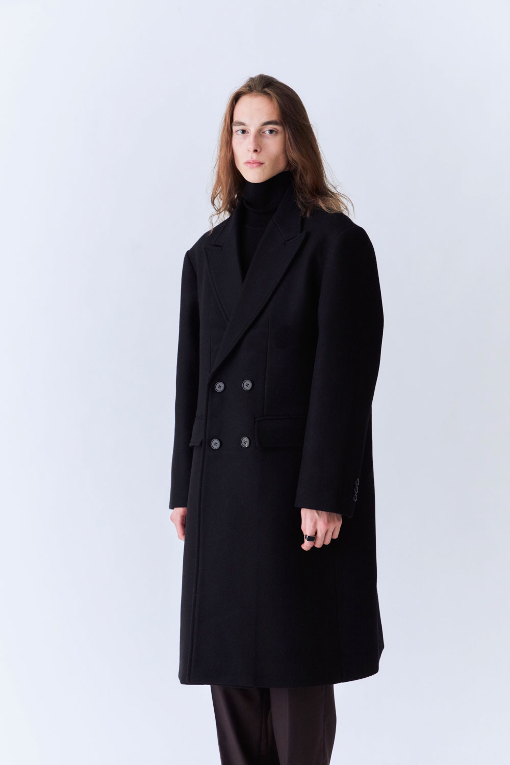 Melton Double Breasted Coat (Black)