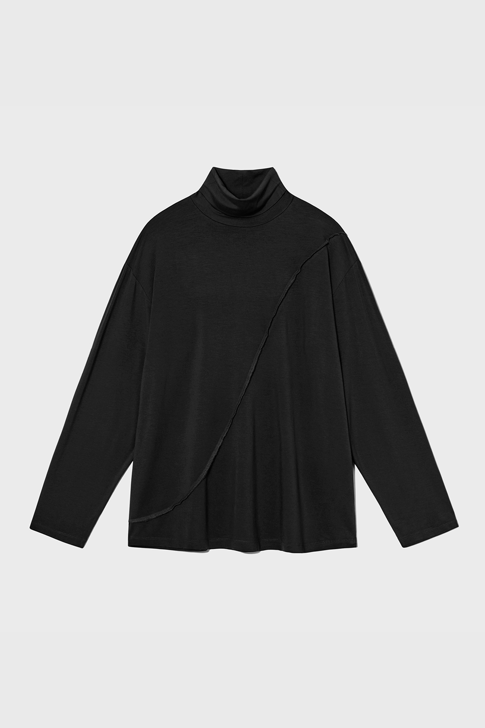 Diagonal High Neck Pullover (Black)