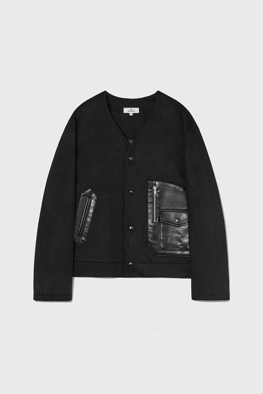Leather Patch Wool Liner Jacket (Black)